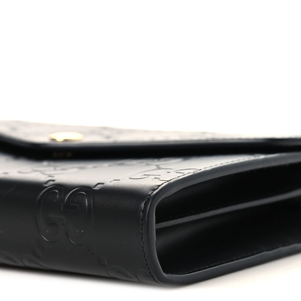 Gucci Calfskin GG Debossed Chain Wallet Black