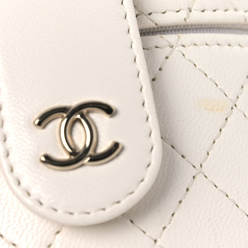 Chanel Lambskin Quilted Round Mini Vanity Case With Chain Case With Chain White