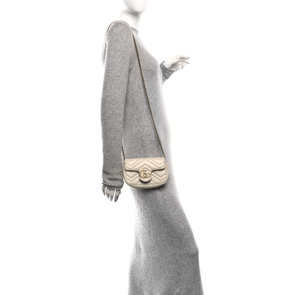 Gucci Calfskin Matelasse Super Mini GG Marmont Shoulder Bag White