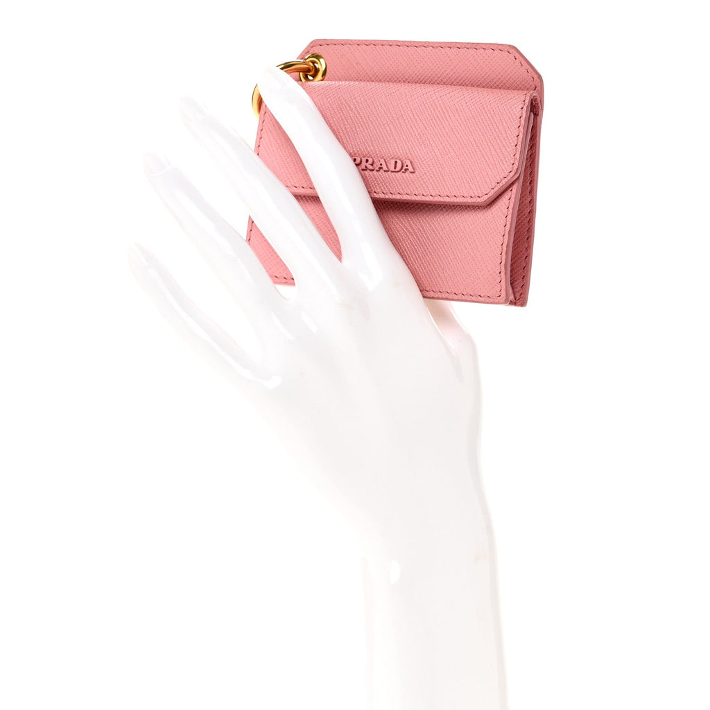 Prada Saffiano Key Ring Card Holder Wallet Petalo