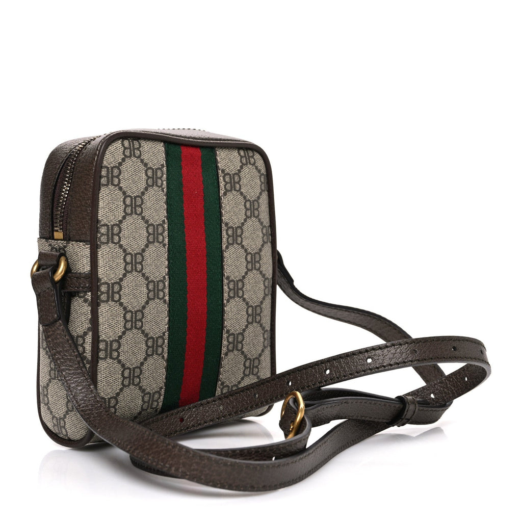 Gucci X BALENCIAGA BB Supreme Monogram Web Mini Ophidia Messenger Beige New Acero