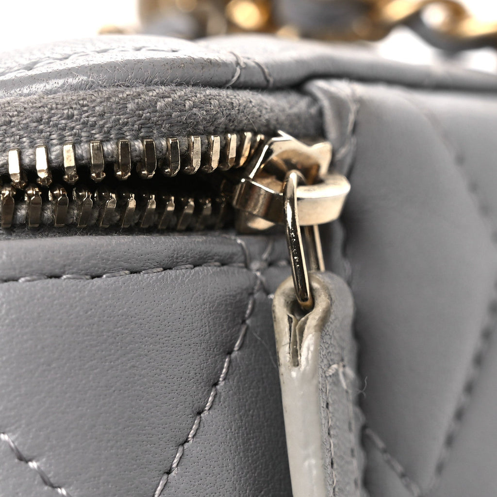Chanel Lambskin Quilted Small Pearl Crush Vanity Case With Chain Grey