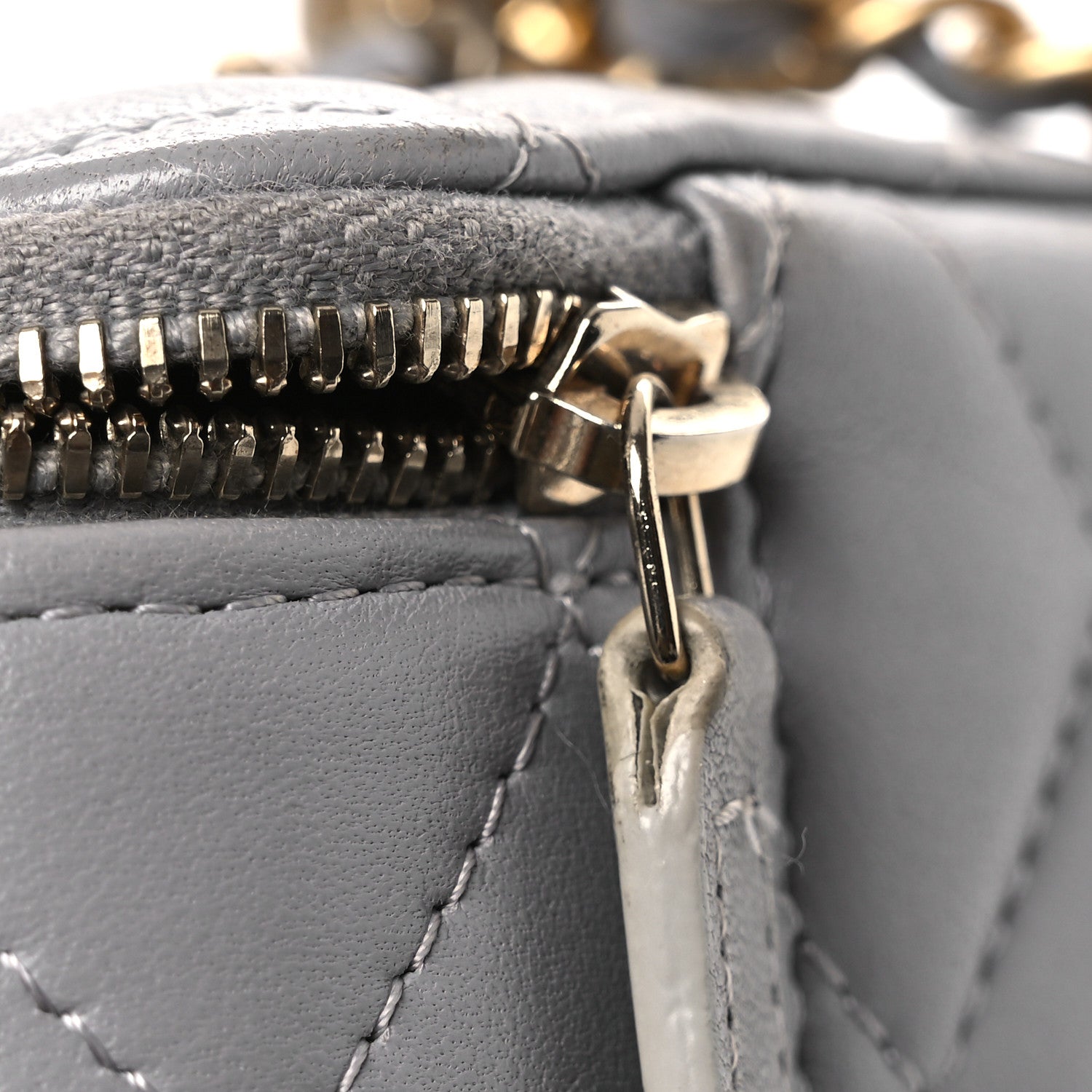 Chanel Lambskin Quilted Small Pearl Crush Vanity Case With Chain Grey