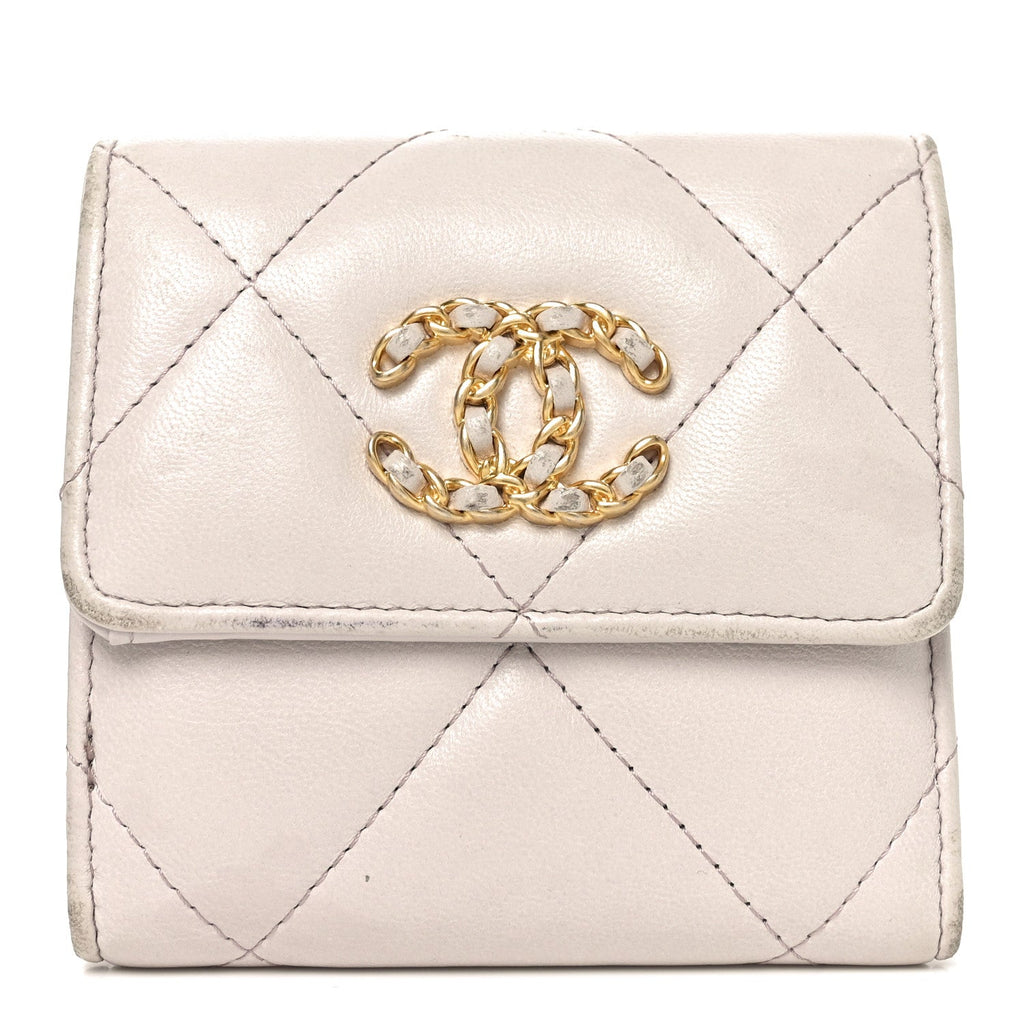Goatskin Quilted Chanel 19 Small Flap Wallet Light Purple