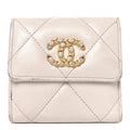 Goatskin Quilted Chanel 19 Small Flap Wallet Light Purple