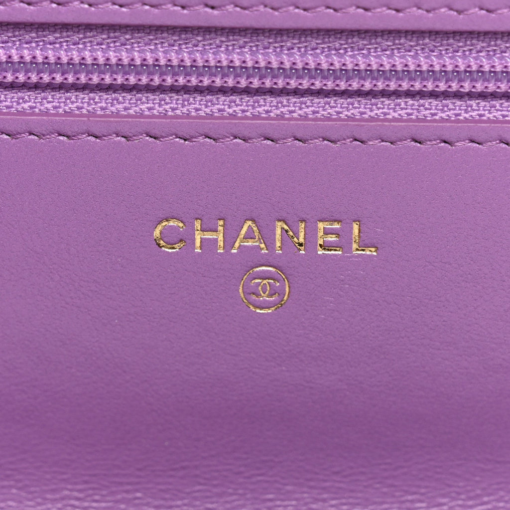 Chanel Lambskin Quilted Pick Me Up Wallet On Chain WOC Purple