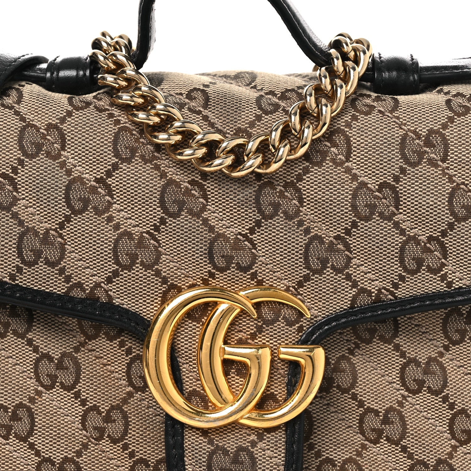 Gucci Monogram Azalea Calfskin Matelasse Diagonal Mini GG Marmont Top Handle Shoulder Bag Beige Ebony Black