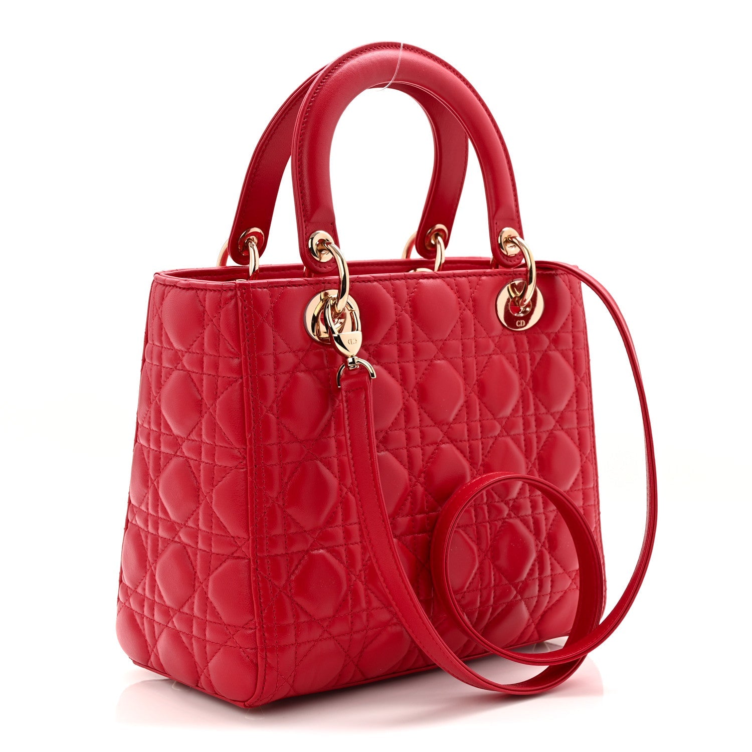 Christian Dior Lambskin Cannage Medium Lady Dior Red