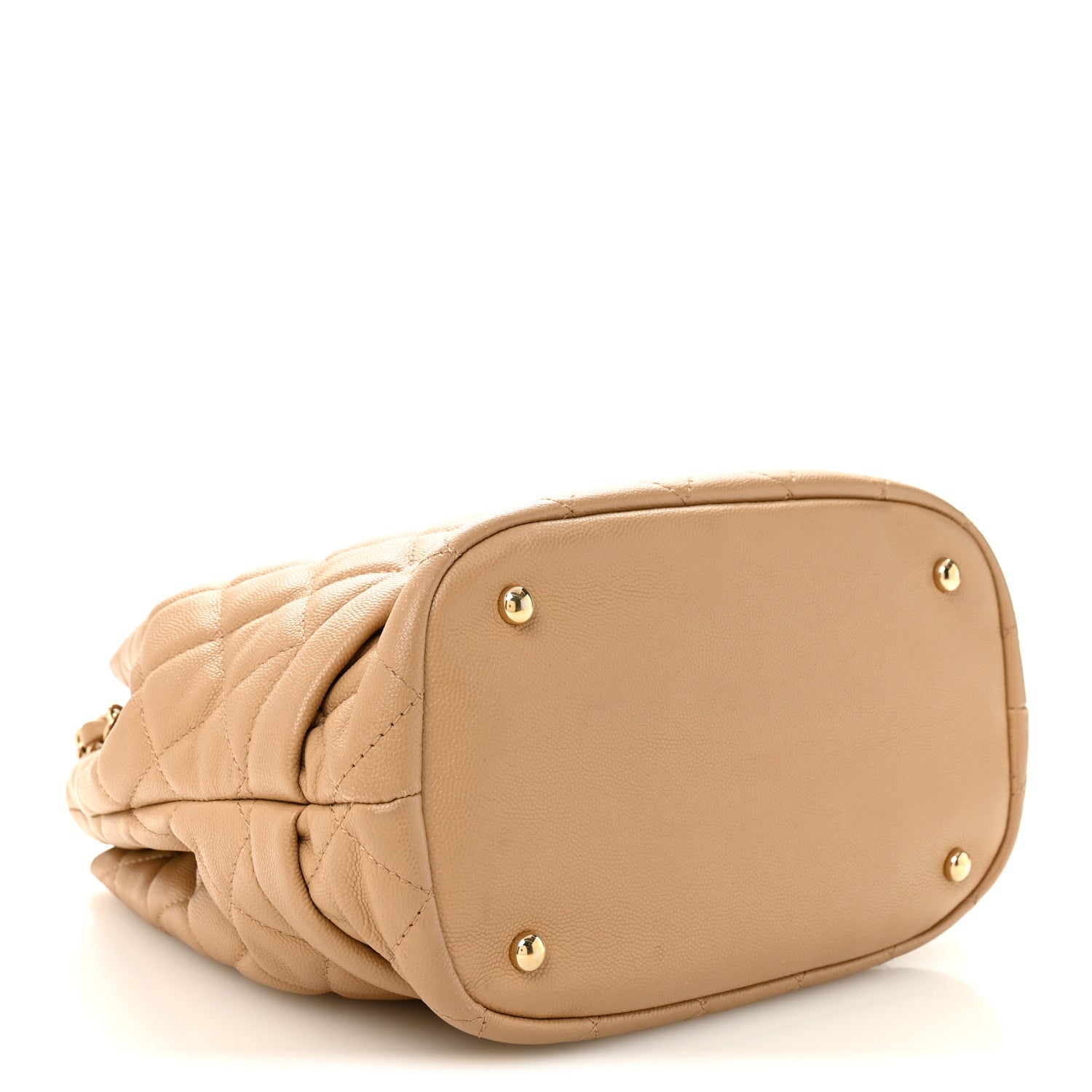 Chanel Caviar Quilted Large Rolled Up Bucket Drawstring Bag Beige