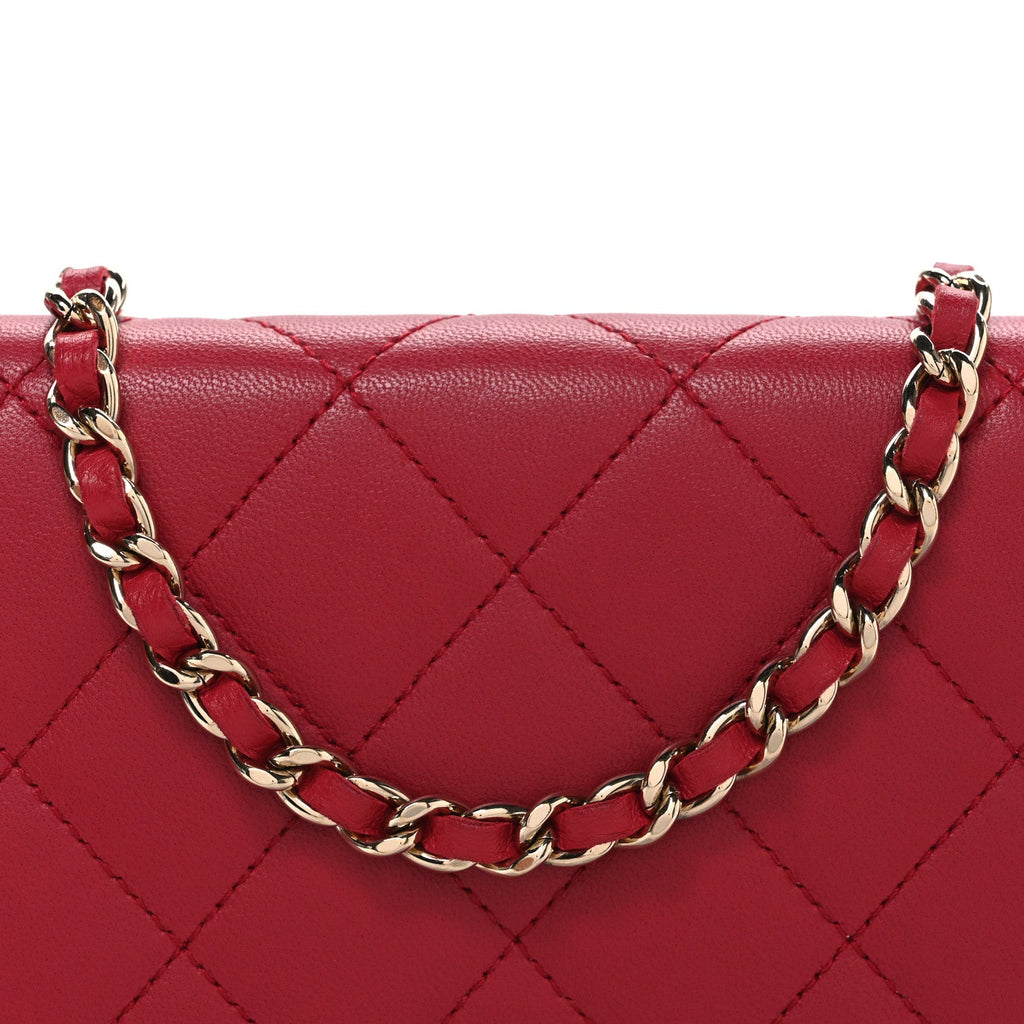 Chanel Lambskin Quilted Wallet On Chain WOC Dark Pink