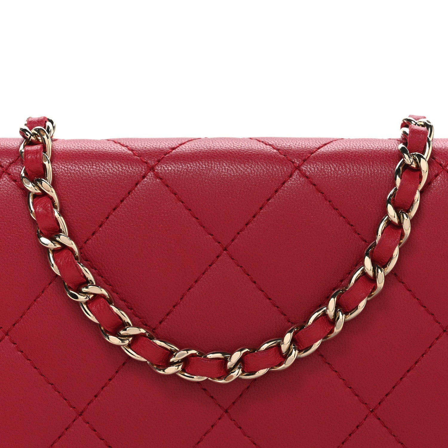 Chanel Lambskin Quilted Wallet On Chain WOC Dark Pink