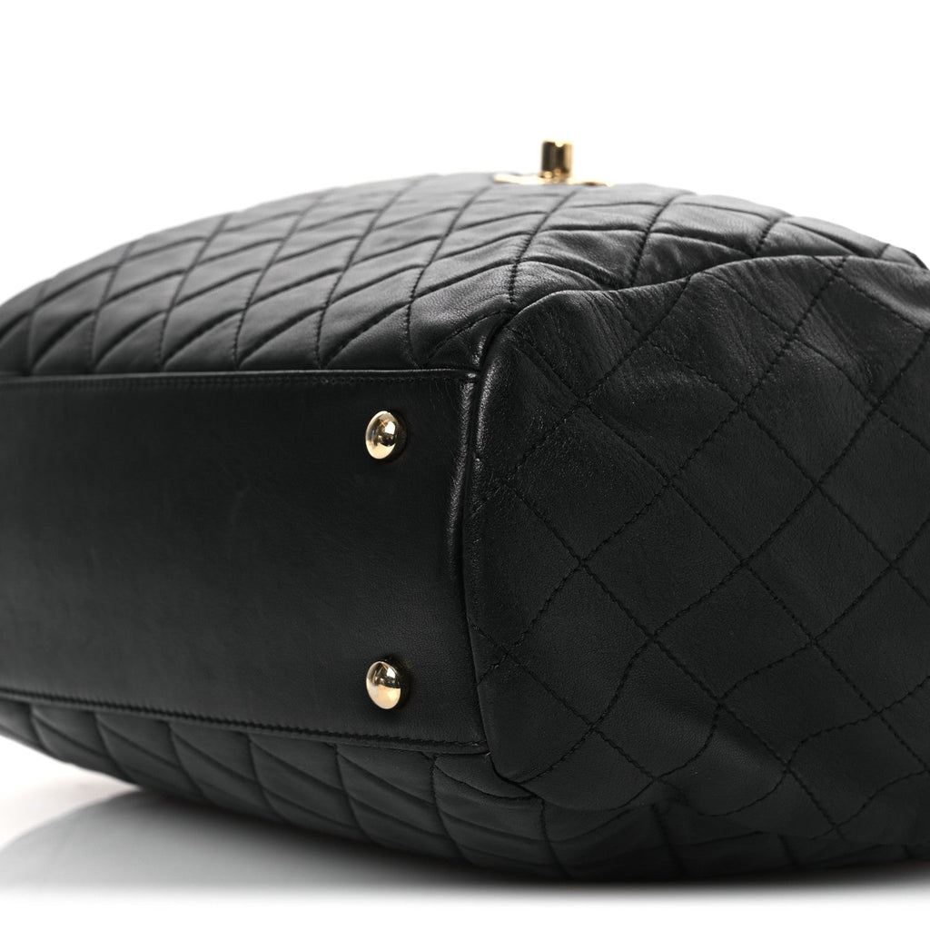 Chanel Lambskin Quilted Drawstring Bag Black