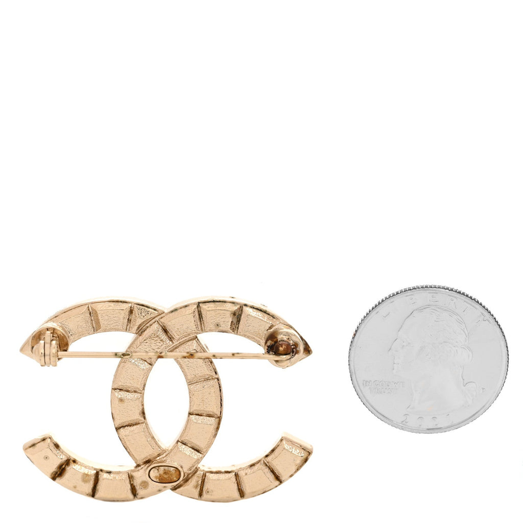 Chanel Studded CC Pin Brooch Gold