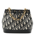 Christian Dior Oblique Drawstring Chain Bucket Bag Blue