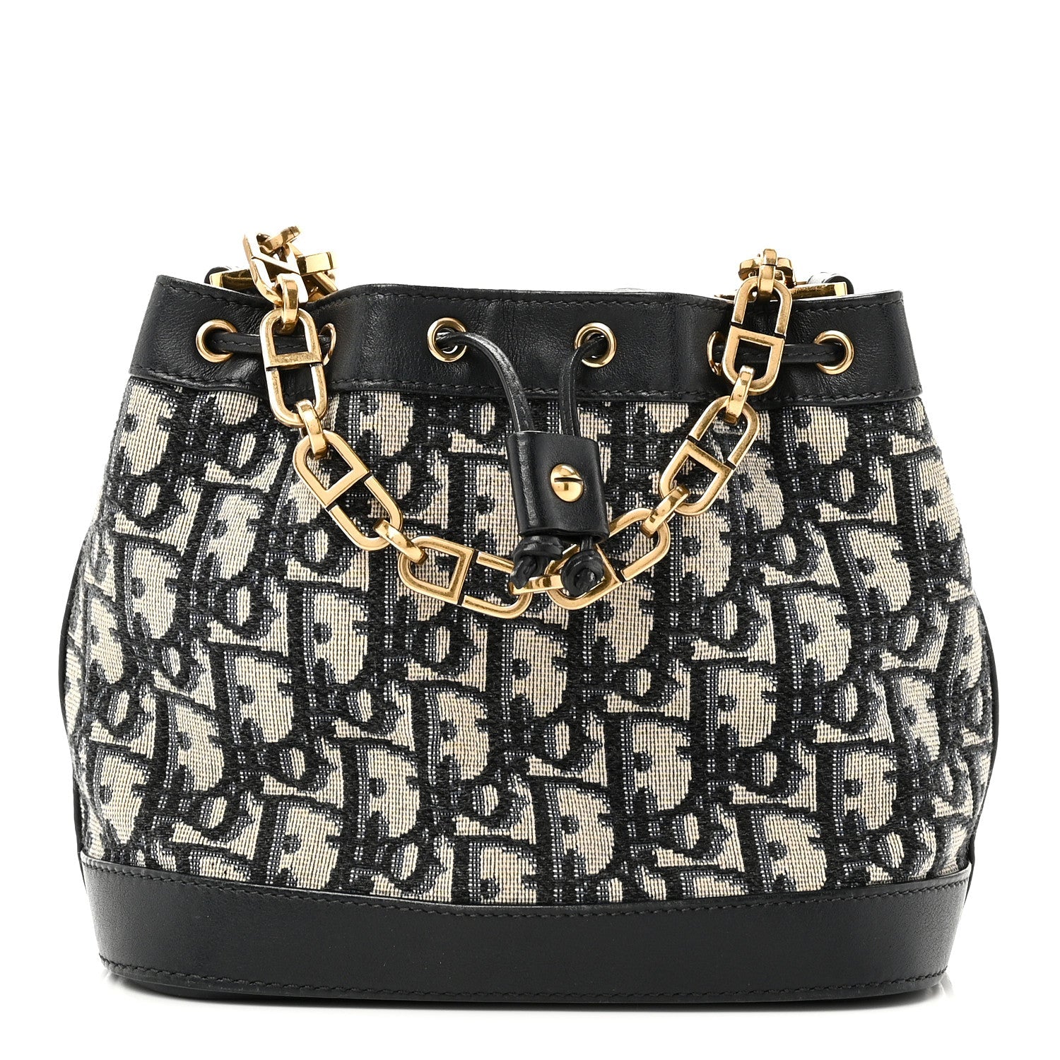 Christian Dior Oblique Drawstring Chain Bucket Bag Blue