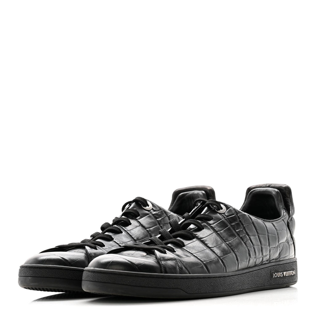 Louis Vuitton Calfskin Crocodile Embossed Frontrow Mens Sneakers 8 Black