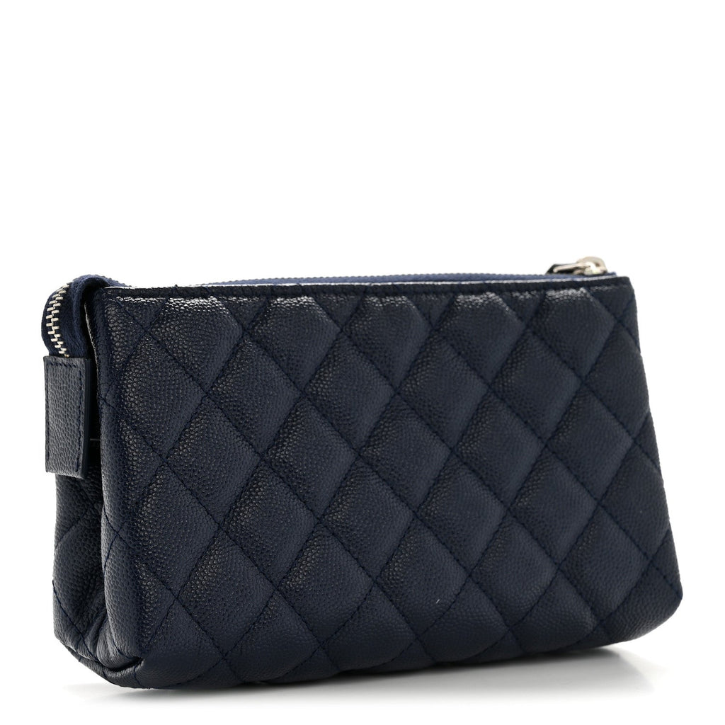 Caviar Quilted Cosmetic Case Navy