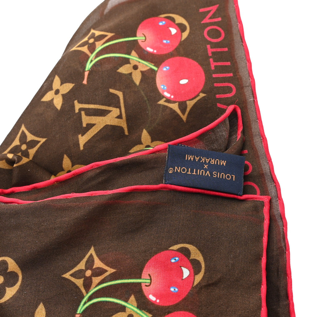 Louis Vuitton LV X TM Silk Cotton Monogram Cerises Square Scarf 55 Brown