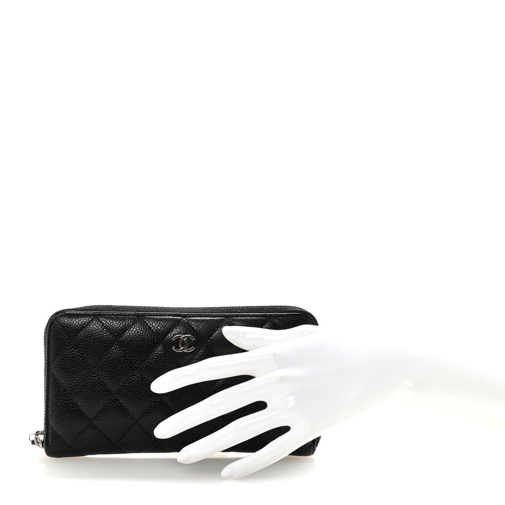 Caviar Quilted Large Gusset Zip Around Wallet Black