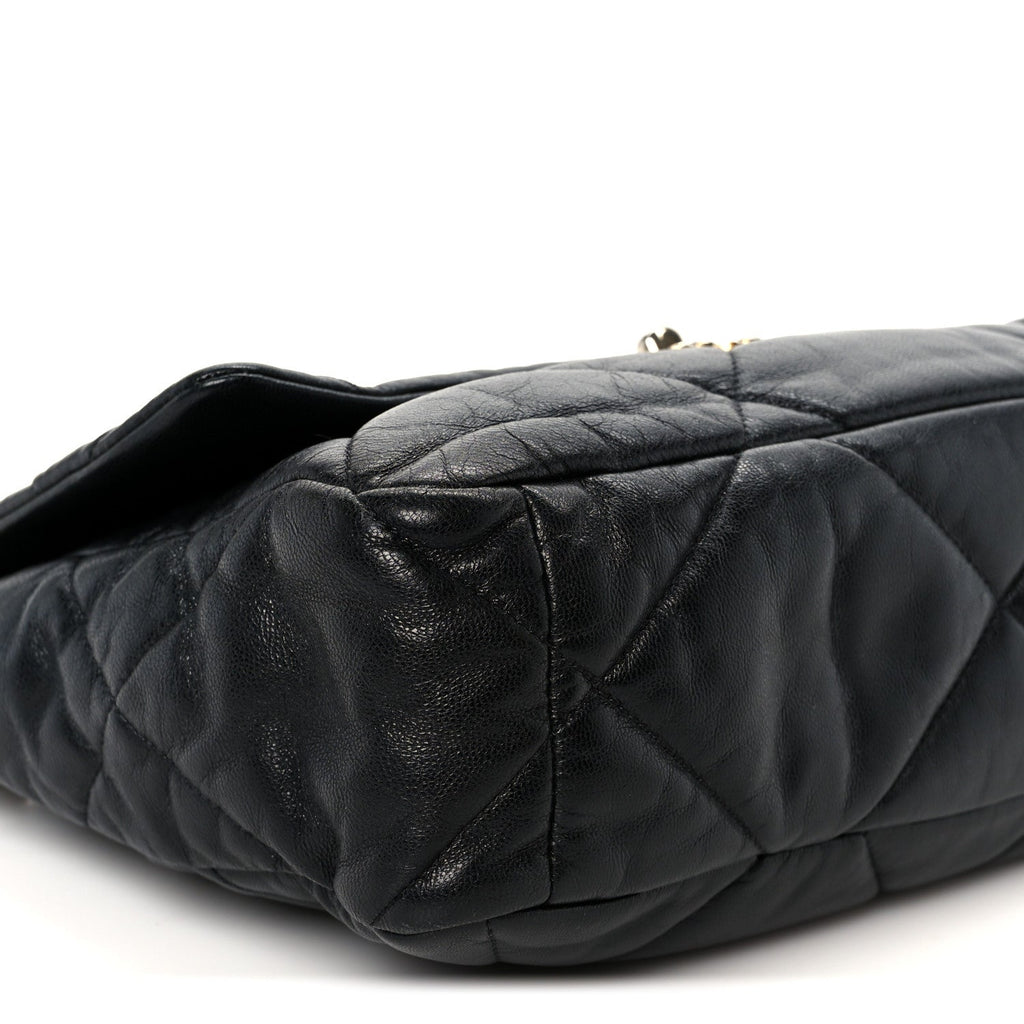 Chanel Shiny Goatskin Quilted Large Chanel 19 Flap Black
