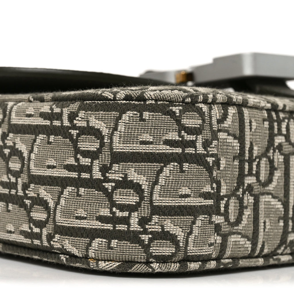 Christian Dior Oblique Jacquard Grained Calfskin Small Saddle Messenger Bag With Flap Green