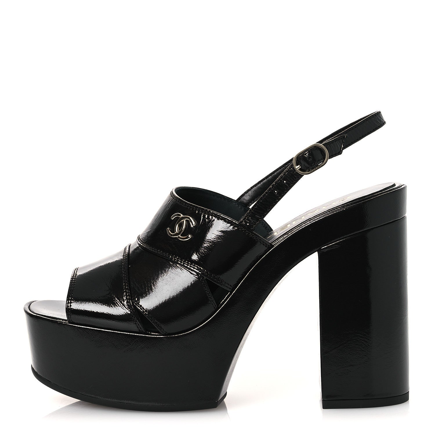 Crumpled Patent Lambskin Platform Sandals 39.5 Black