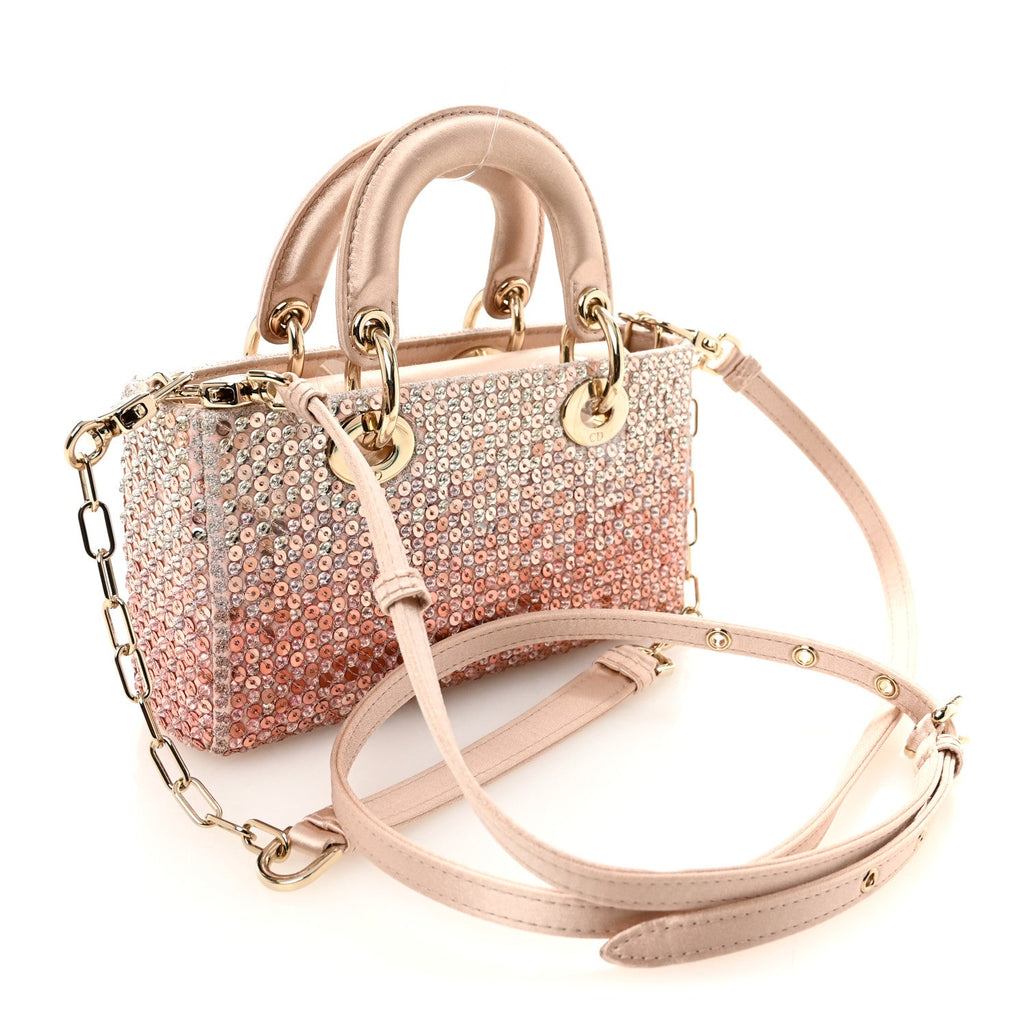 Christian Dior Satin Crystal Sequins Embroidered Micro Lady D-Joy Pink