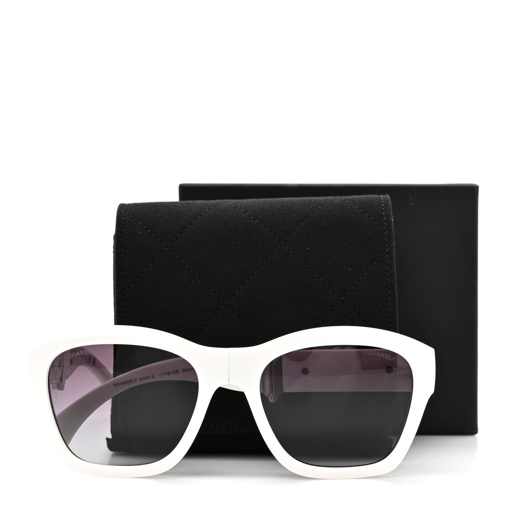 Acetate Metal Crystal Square Folding Sunglasses 6055-B White