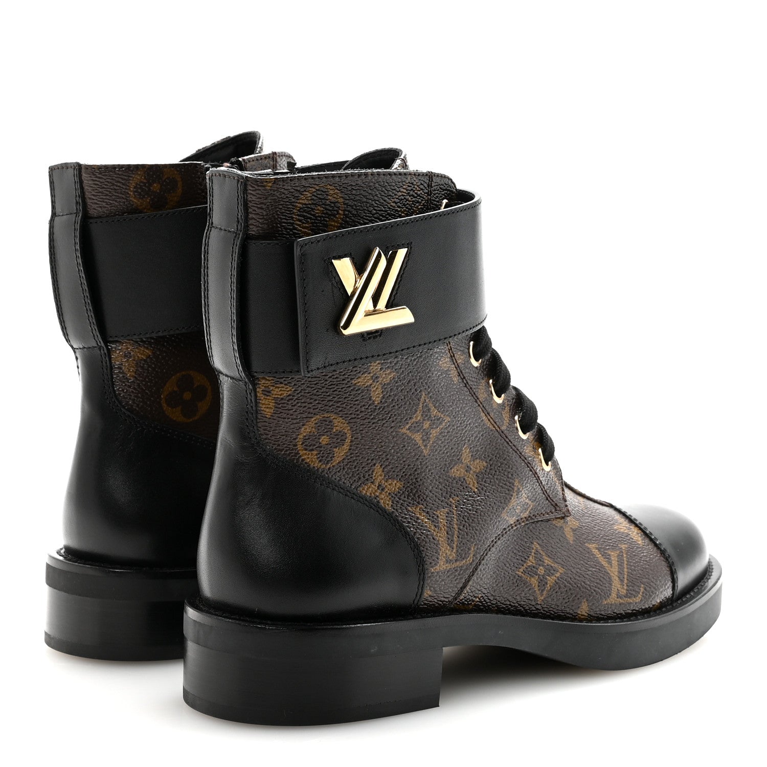 Louis Vuitton Calfskin Monogram Wonderland Flat Ranger Boots 37 Black