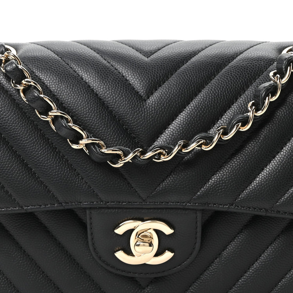 Chanel Caviar Chevron Quilted Small Double Flap Black