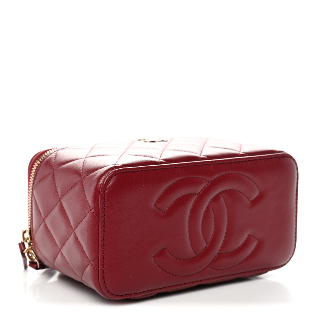 Chanel Lambskin Quilted Small Top Handle Vanity Case With Chain Burgundy