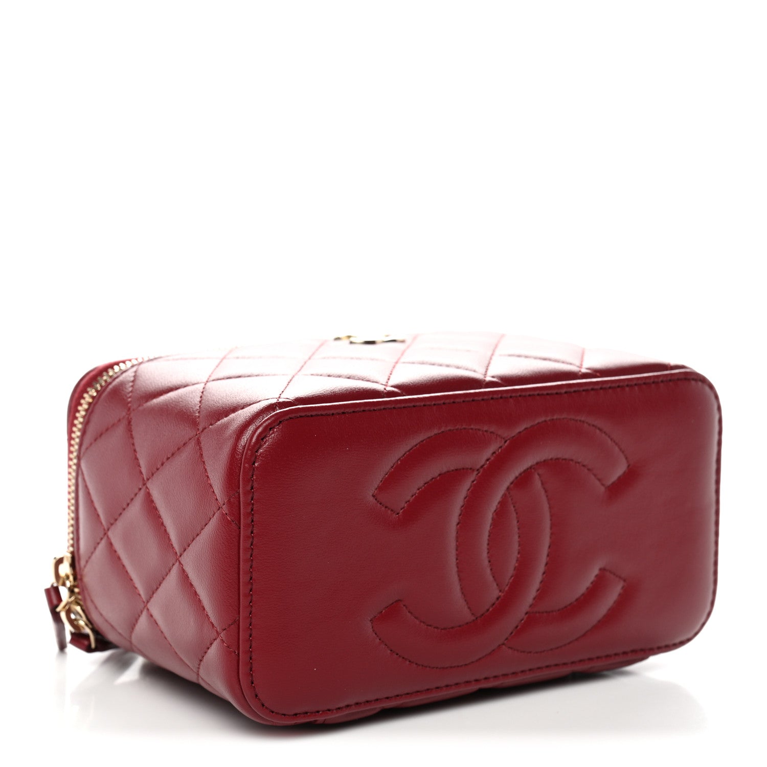 Chanel Lambskin Quilted Small Top Handle Vanity Case With Chain Burgundy