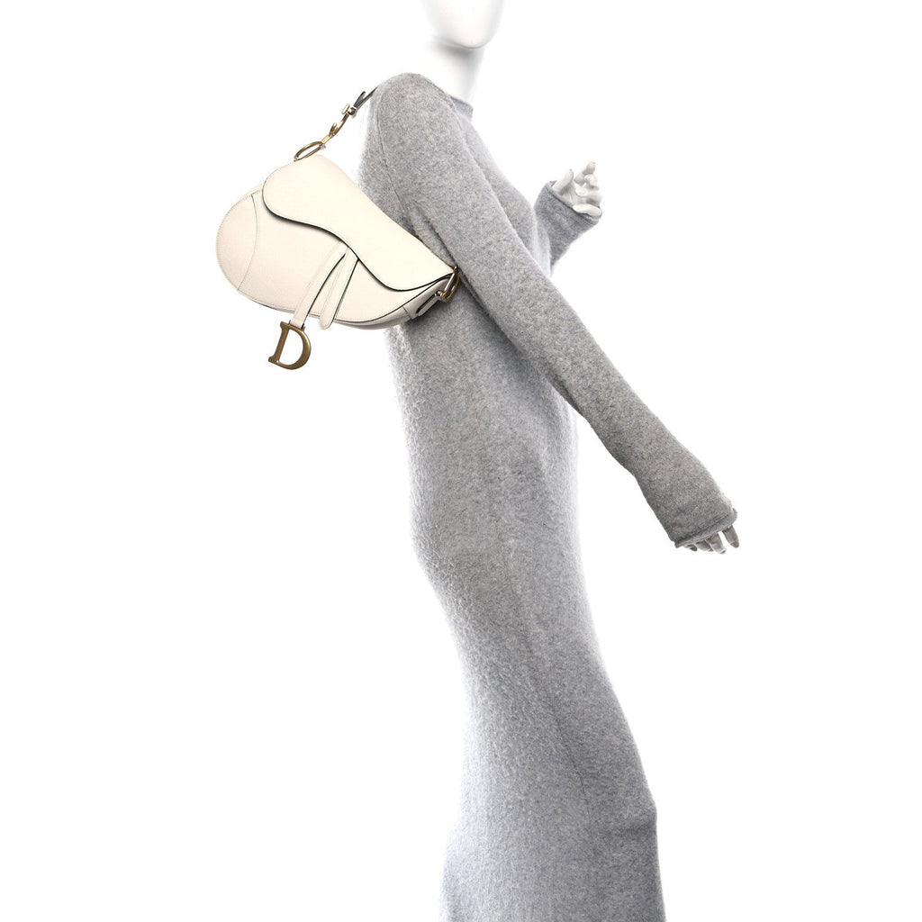 Christian Dior Grained Calfskin Saddle Bag White