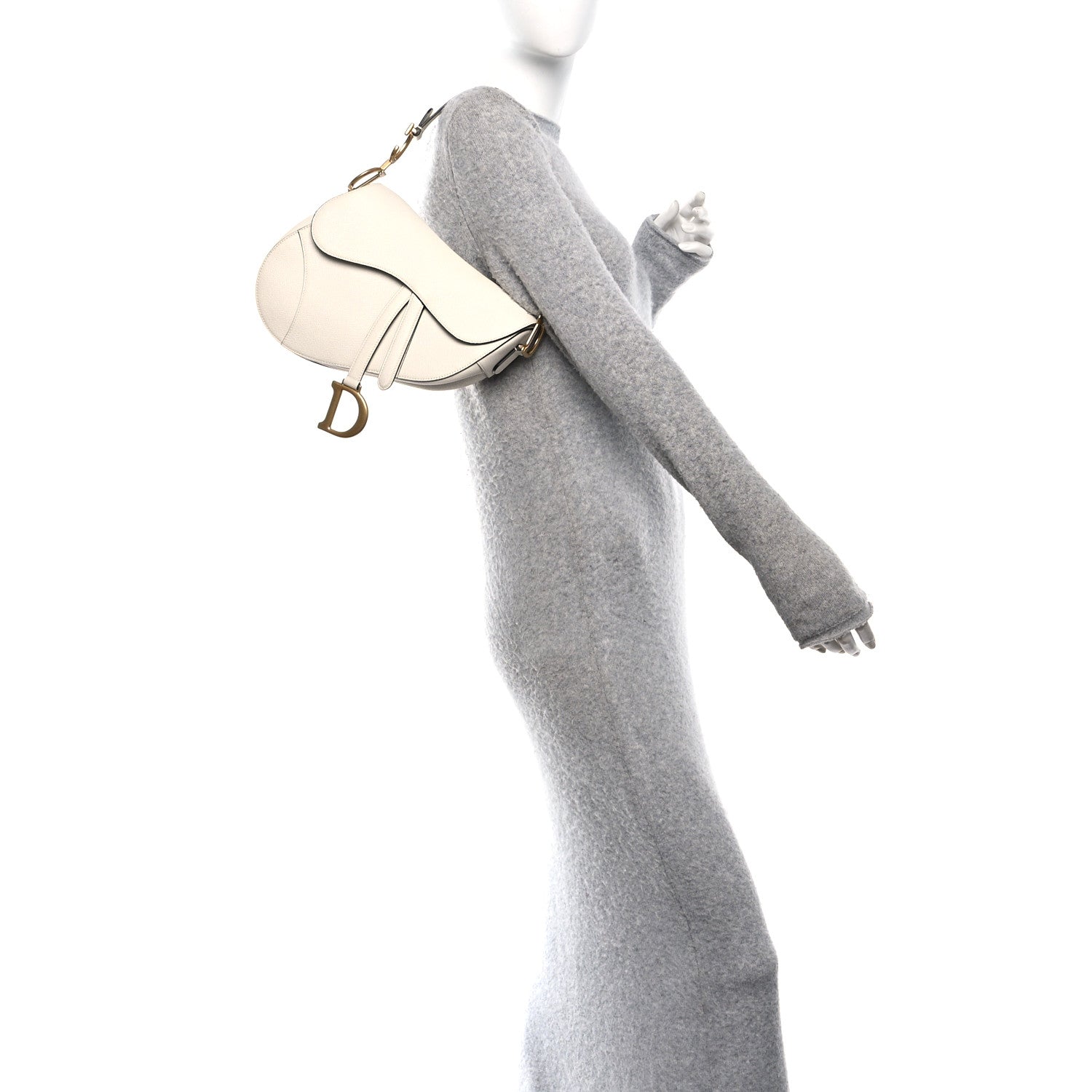 Christian Dior Grained Calfskin Saddle Bag White