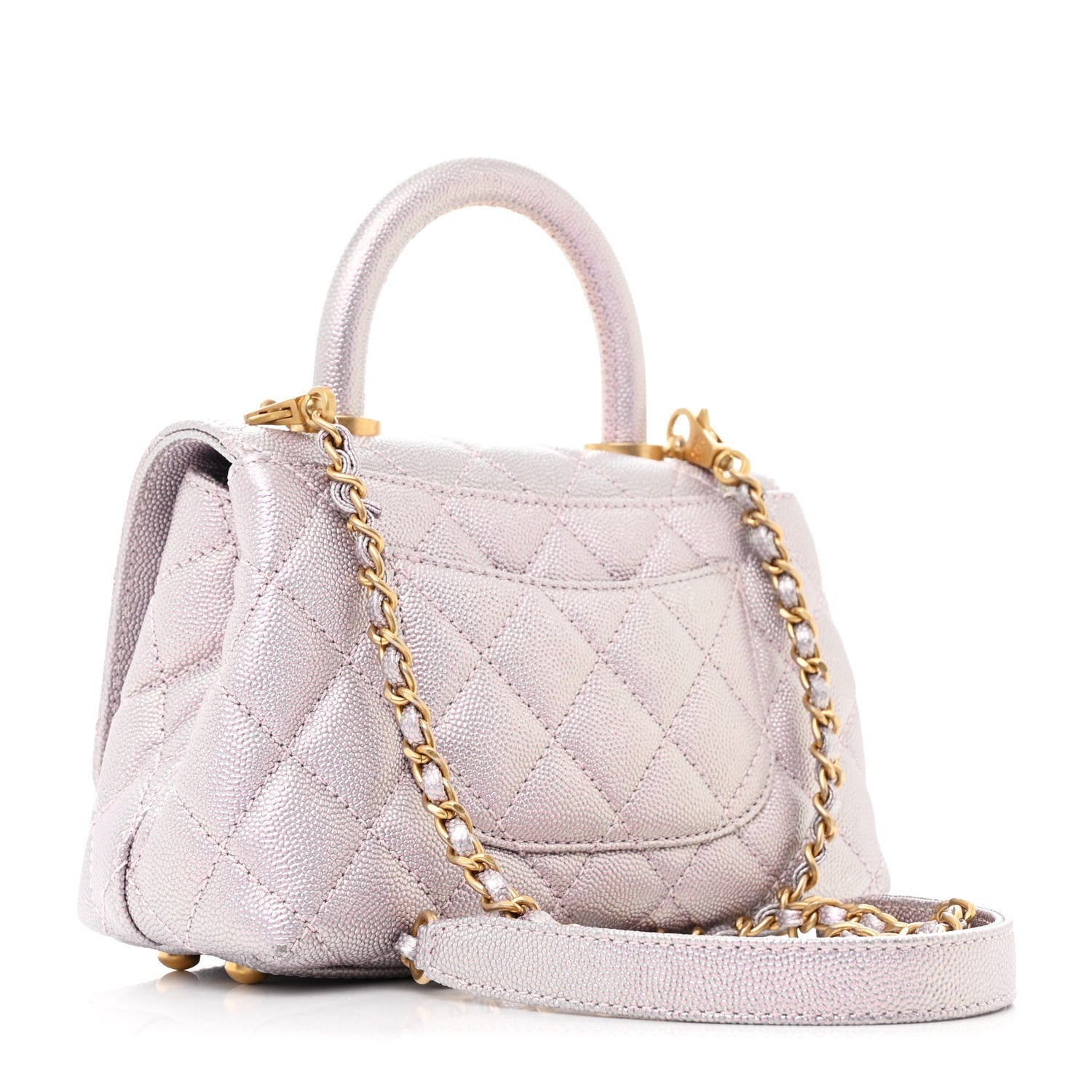 Chanel Metallic Caviar Quilted Extra Mini Coco Handle Flap Light Pink