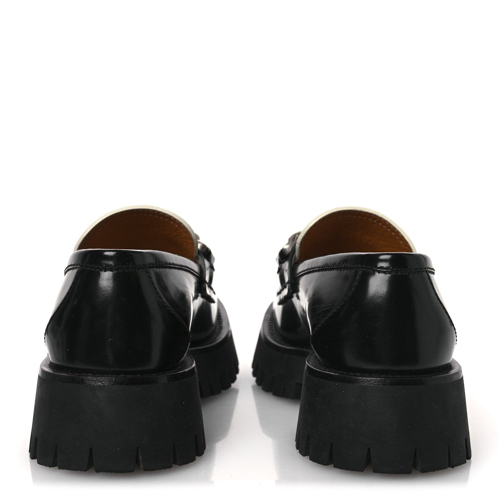 Gucci Cordovan Lux Womens Interlocking G Platform Lug Sole Loafers 36 Black Off White