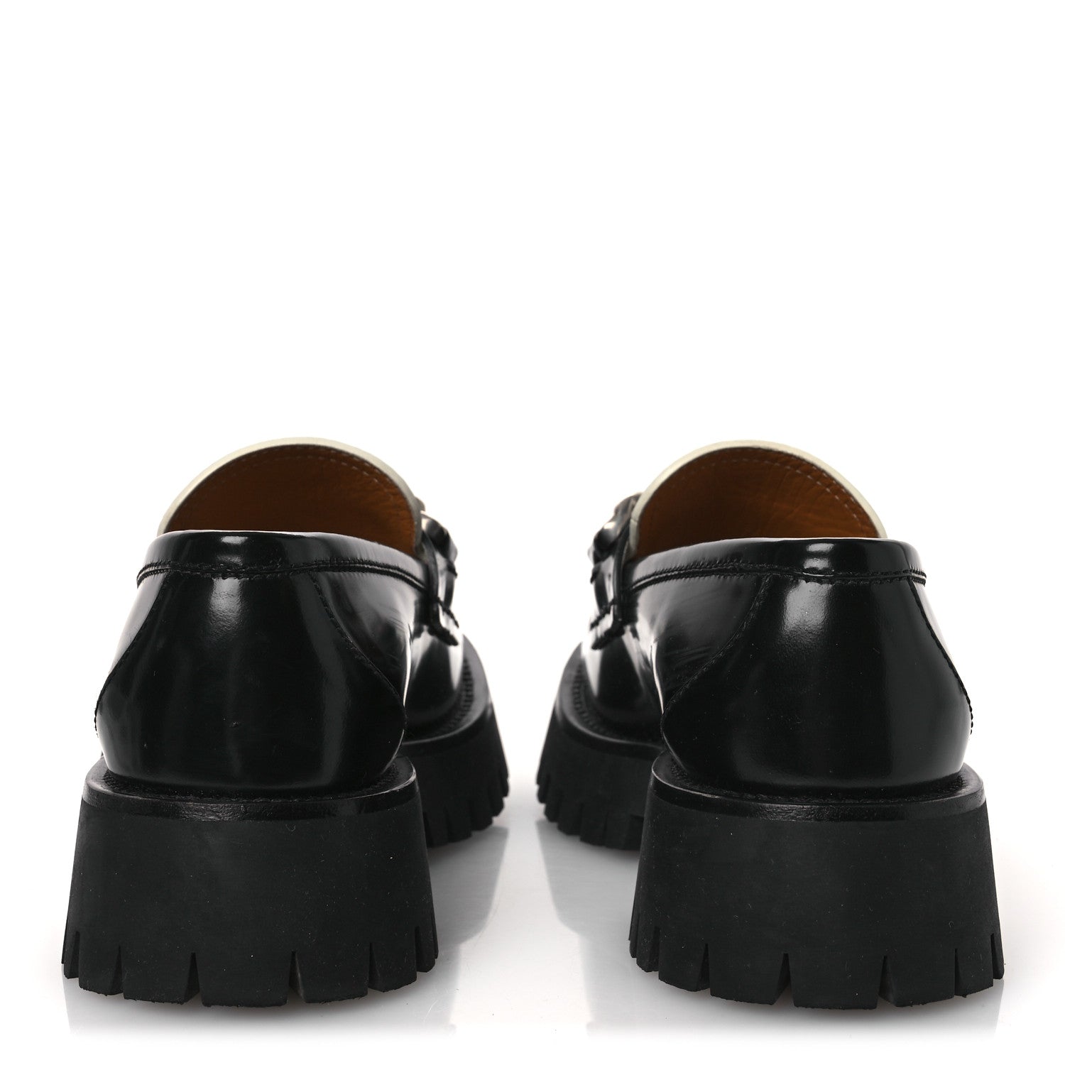 Gucci Cordovan Lux Womens Interlocking G Platform Lug Sole Loafers 36 Black Off White