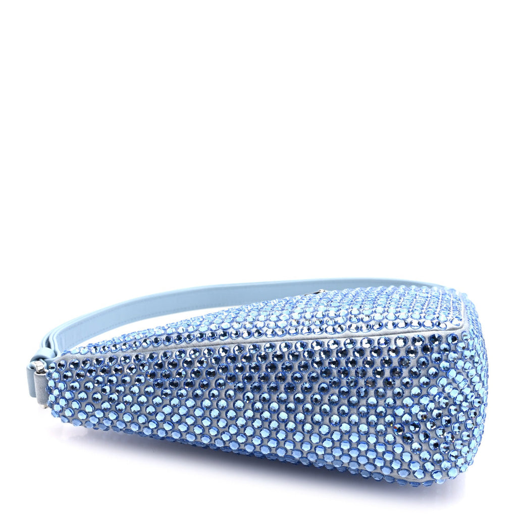 Prada Satin Crystal Triangle Pouch Celeste