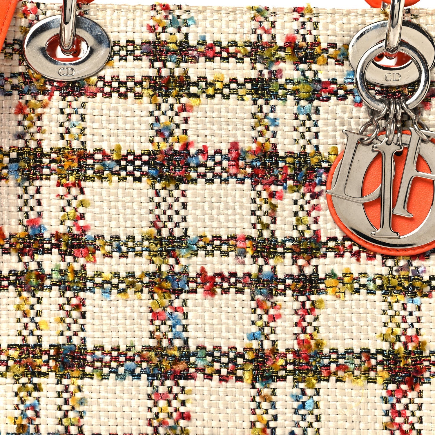Christian Dior Tweed Medium Lady Dior  Orange Multicolor