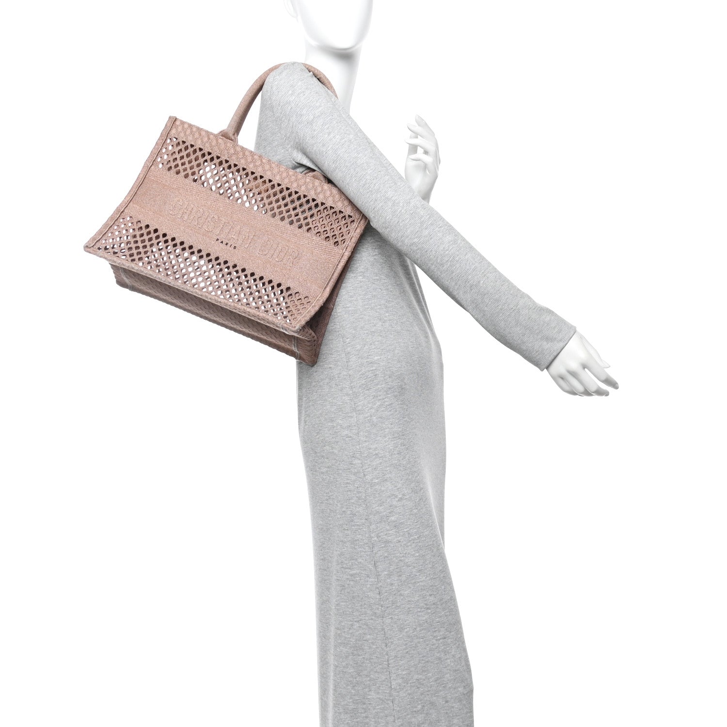 Christian Dior Mesh Embroidered Medium Book Tote Clay