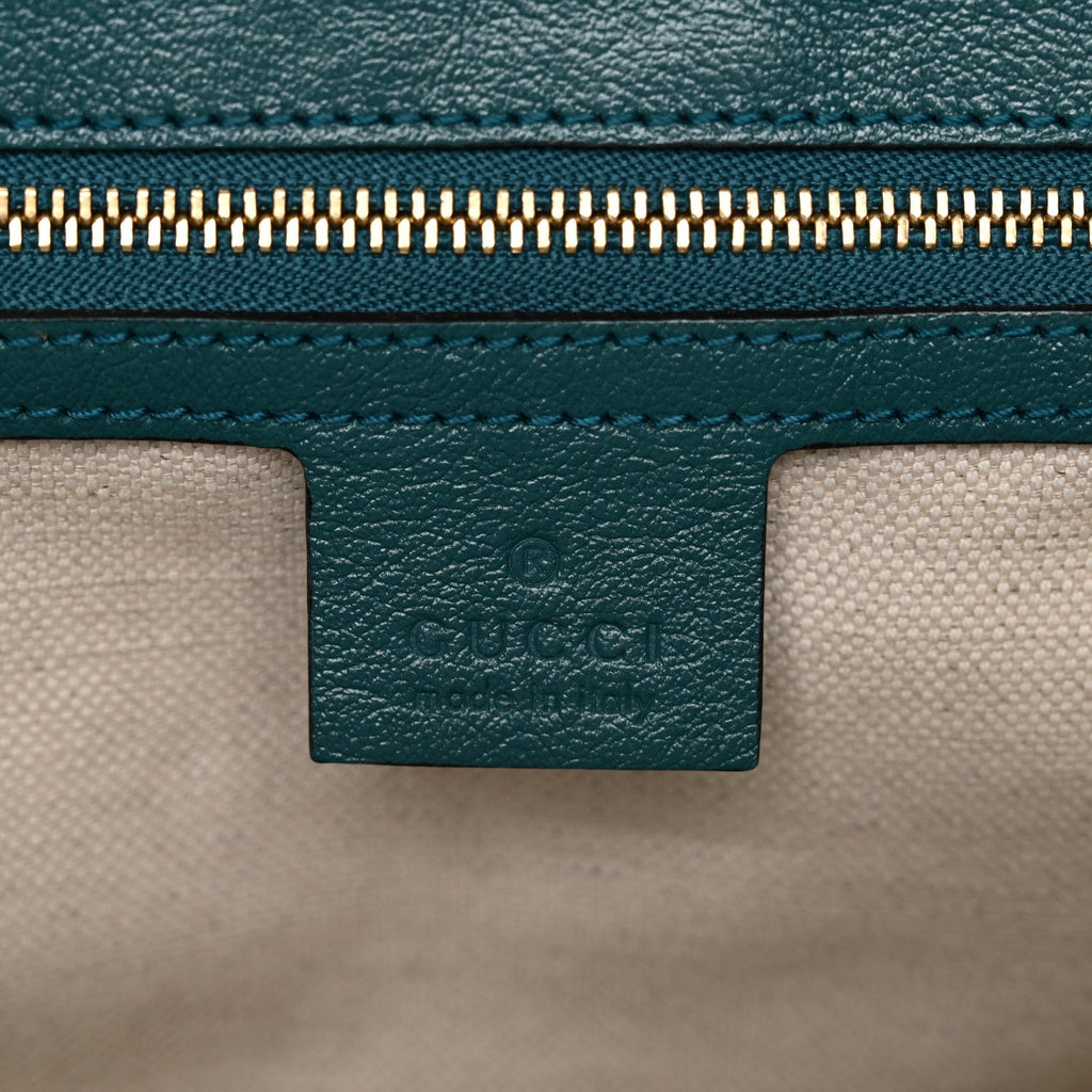 Gucci Azalea Calfskin Enamel Matelasse Diagonal Small Torchon GG Marmont Shoulder Bag Imperial Blue Pavone