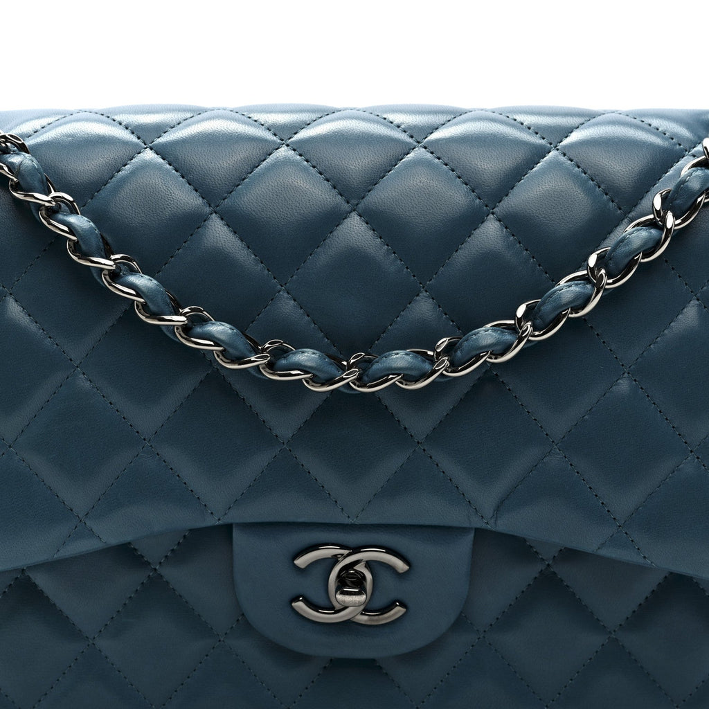 Chanel Lambskin Quilted Jumbo Double Flap Turquoise