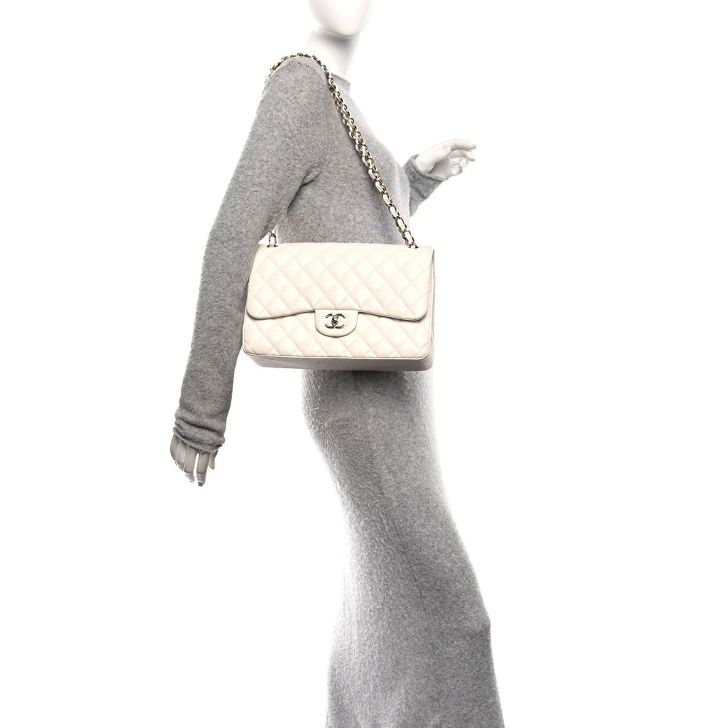 Chanel Caviar Quilted Jumbo Double Flap White