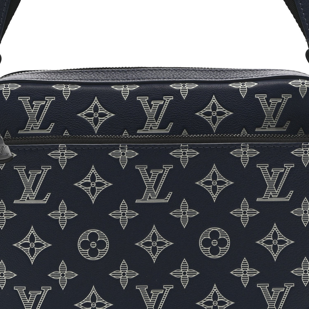 Louis Vuitton Calfskin Monogram Shadow Trio Messenger Navy White