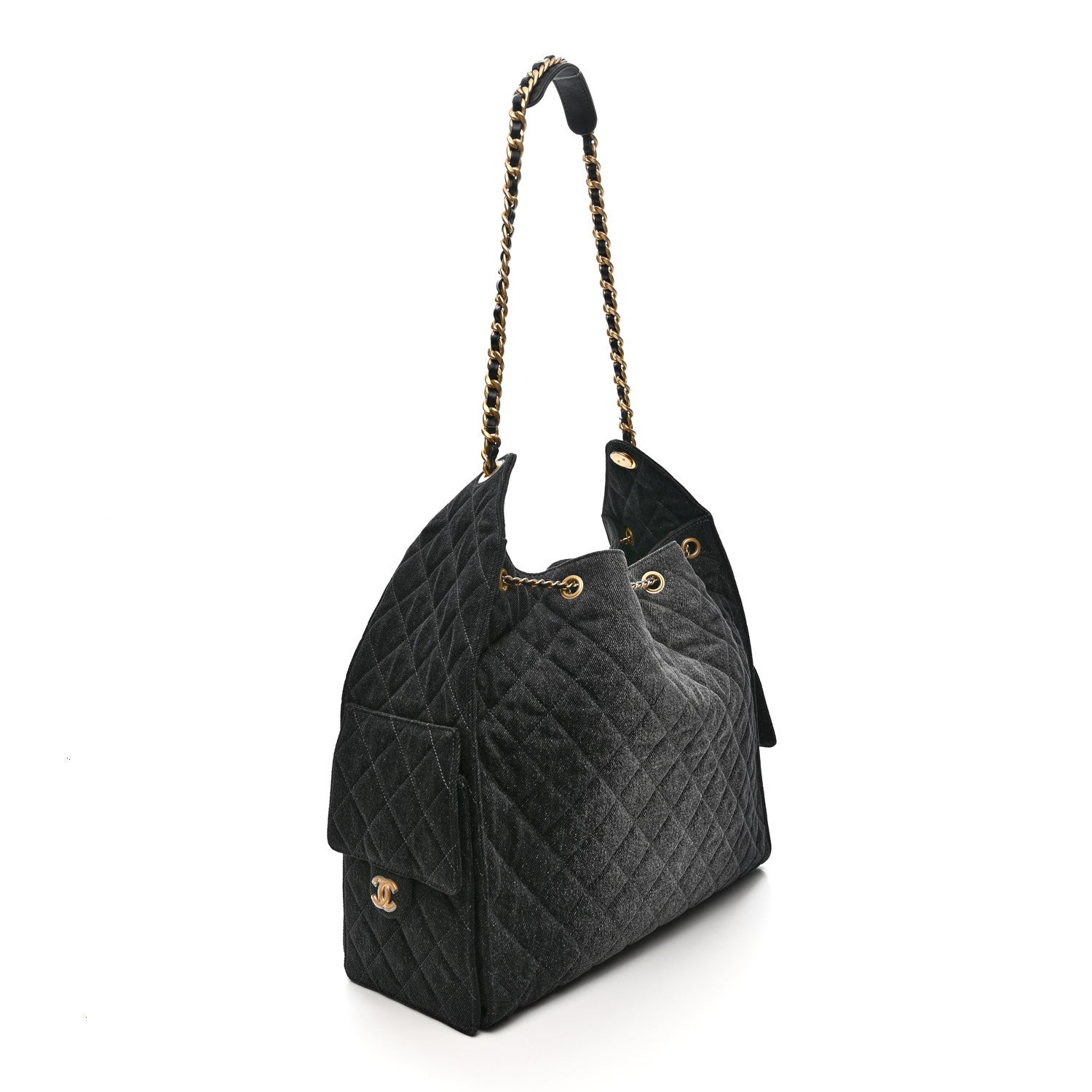Chanel Washed Denim Quilted Large Chanel 25 Handbag Black