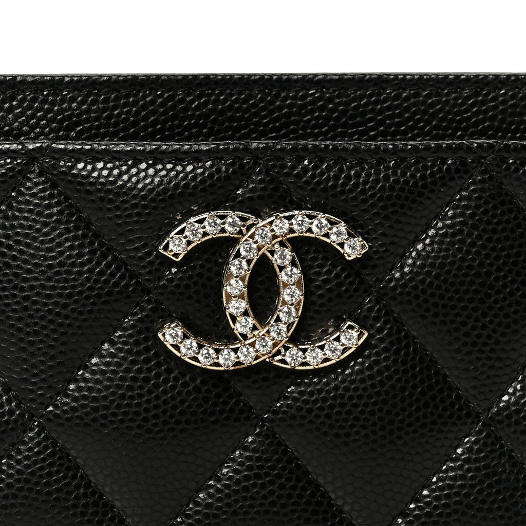 Caviar Quilted Crystal Card Holder Black