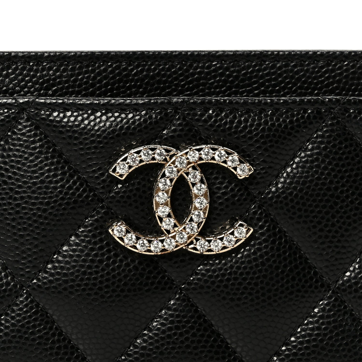 Caviar Quilted Crystal Card Holder Black