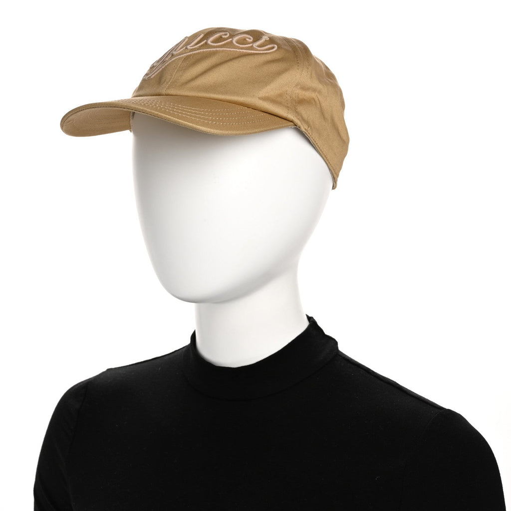 Gucci Cotton Logo Script Baseball Hat L Camel