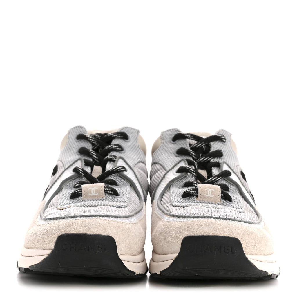 Nylon Calfskin Suede Womens CC Sneakers 36.5 Grey White