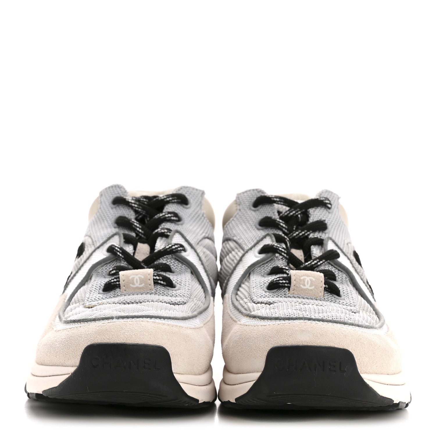 Nylon Calfskin Suede Womens CC Sneakers 36.5 Grey White